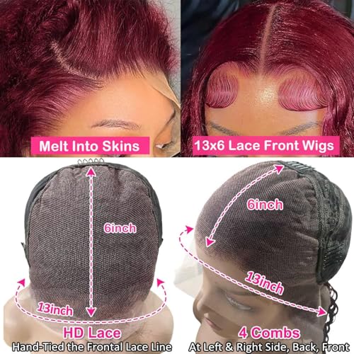 Trilumity Burgundy 250 Density Deep Wave Human Hair - Burgundy Hair Replacement Wig