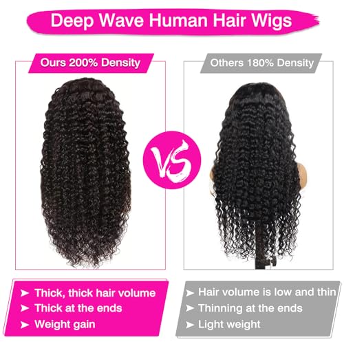 Trilumity 13X6 Front 100% Real Deep Wave Human Hair - Natural Black Hair Replacement Wig