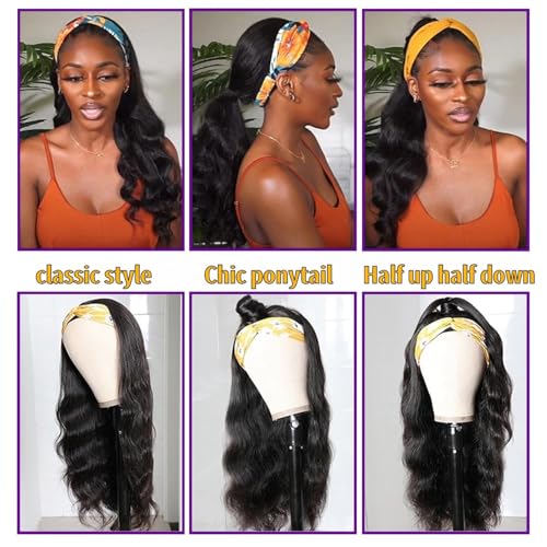 Trilumity Headband For Women Head Body Wave 100% Human Hair - Natural Color Hair Replacement Wig