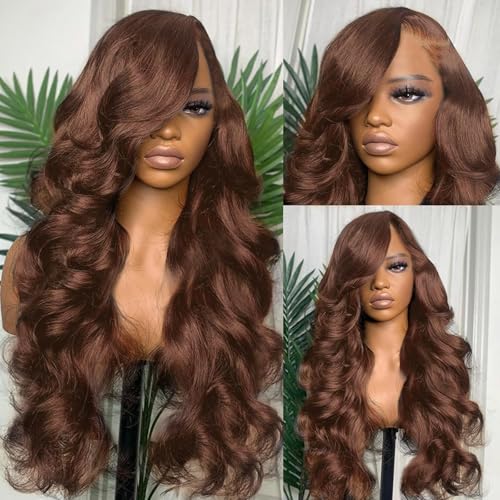 Trilumity Chocolate Brown 200 Body Wave Human Hair - Brown Hair Replacement Wig