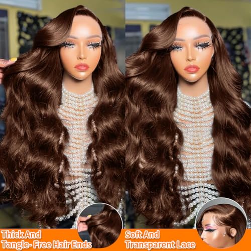 Trilumity 13X6 Chocolate Brown Hd Body Wave Human Hair - Brown Hair Replacement Wig