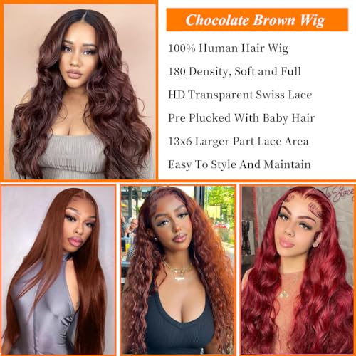Trilumity 13X6 Chocolate Brown Hd Body Wave Human Hair - Brown Hair Replacement Wig
