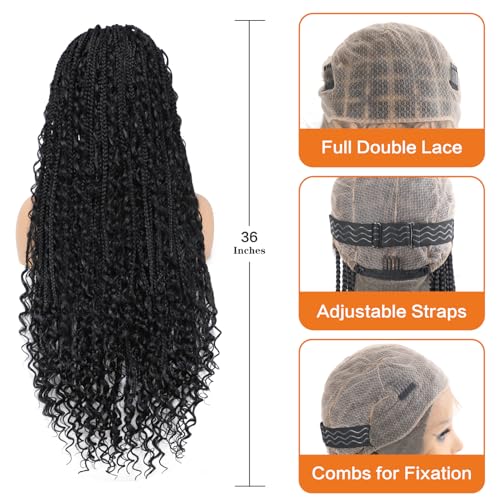Trilumity Boho Knotless Braided For Curly 100% Human Hair - Natural Black Hair Replacement Wig