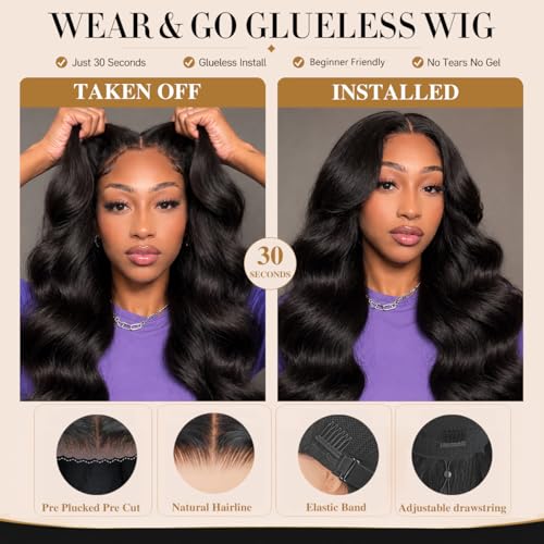 Trilumity 7X6 Closure Glueless Body Wave Human Hair - Natural Black Hair Replacement Wig