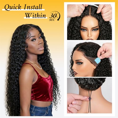 Trilumity Full 13X6 Front Deep Wave Human Hair - Natural Black Hair Replacement Wig