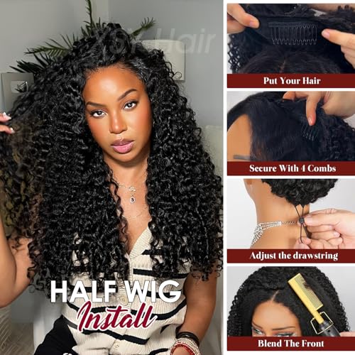 Trilumity Half Burmese 3 Curly Human Hair - Natural Color Hair Replacement Wig