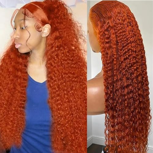 Trilumity Ginger 13X6 Orange Deep Wave Human Hair - Natural Black Hair Replacement Wig