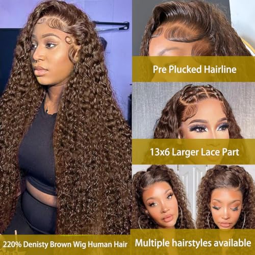 Trilumity Chocolate Brown 220 Deep Wave Brazilian Virgin Hair - Brown Hair Replacement Wig