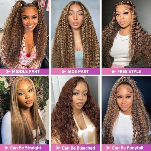 Trilumity Highlight Ombre 13X6 Hd Deep Wave Human Hair - Honey Blonde Hair Replacement Wig