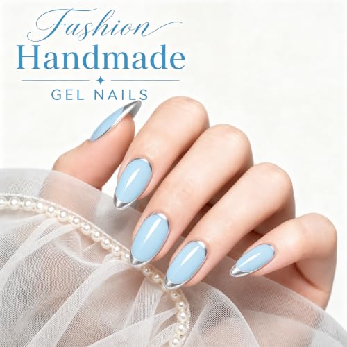 Trilumity Baby Blue Nails With Short Almond Acrylic - Baby Blue Press On Nails