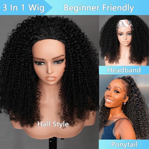 Trilumity Kinky Half Wear Curly Human Hair - Natural Black Hair Replacement Wig
