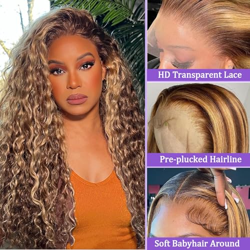 Trilumity Highlight 13X6 Hd Honey Deep Wave Human Hair - Honey Blonde Hair Replacement Wig