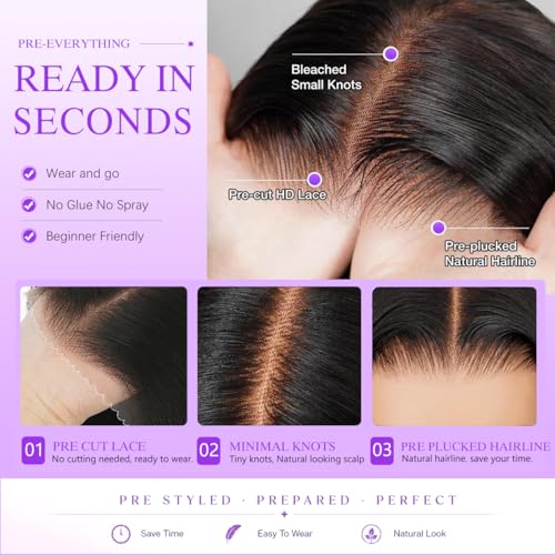 Trilumity 7X6 Glueless Pre Cut Body Wave Human Hair - Natural Color Hair Replacement Wig