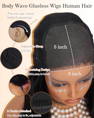 Trilumity Skinlike 5X5 Closure Glueless Body Wave Human Hair - Natural Black Hair Replacement Wig