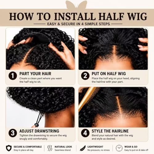 Trilumity Kinky Half 3 In Curly Human Hair - Natural Black Hair Replacement Wig