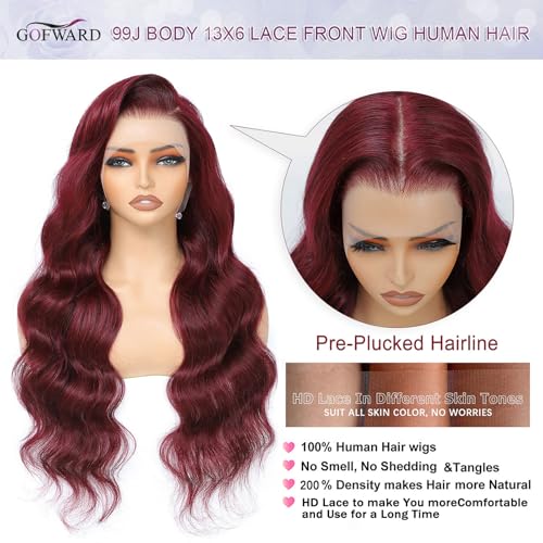 Trilumity 99J Burgundy 13X6 Body Wave Human Hair - Burgundy Hair Replacement Wig