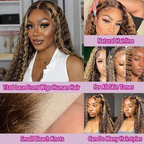 Trilumity 13X6 Highlight P4/27 Deep Wave 100% Human Hair - Honey Blonde Hair Replacement Wig