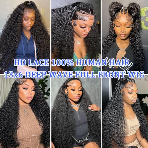 Trilumity 13X6 Front Brazilian Deep Wave Human Hair - Natural Black Hair Replacement Wig