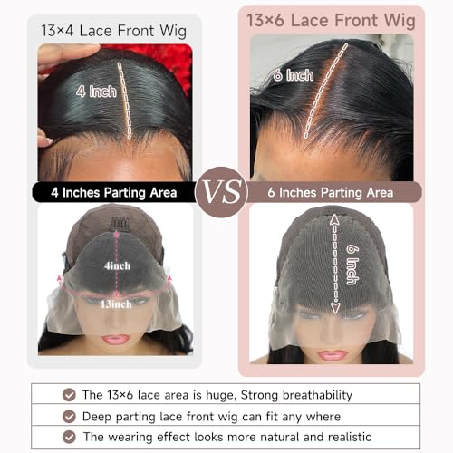 Trilumity 13X6 Front 200 Density Body Wave Human Hair - Natural Color Hair Replacement Wig