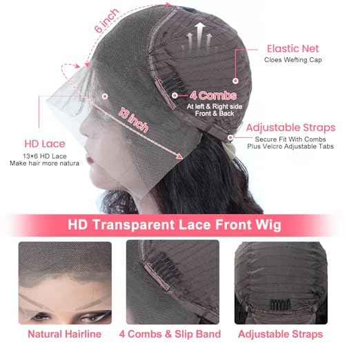 Trilumity 13X6 Bob 200 Density Body Wave Human Hair - Natural Black Hair Replacement Wig