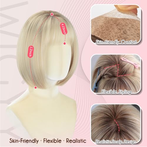 Trilumity Ashy Blonde Bob Straight Human Hair - Natural Black Hair Replacement Wig