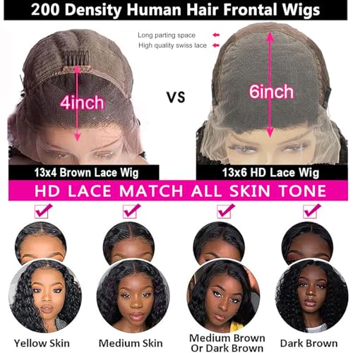 Trilumity 13X6 200 Density Water Deep Wave Human Hair - Brown Hair Replacement Wig
