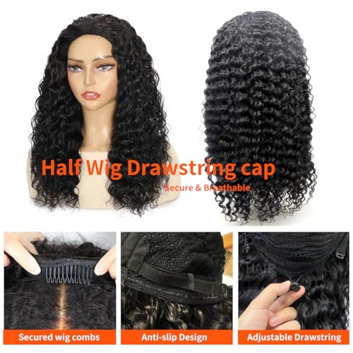 Trilumity Half For Women Deep Wave Human Hair - Natural Black Hair Replacement Wig