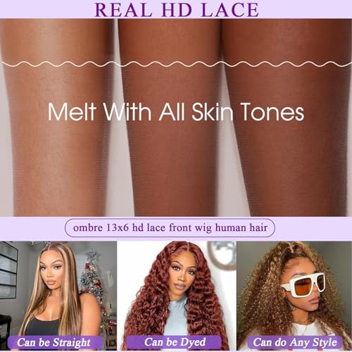 Trilumity Highlight 13X6 Hd Honey Deep Wave Human Hair - Honey Blonde Hair Replacement Wig