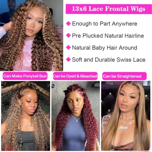 Trilumity Highlight Ombre 13X6 Honey Deep Wave Human Hair - Honey Blonde Hair Replacement Wig