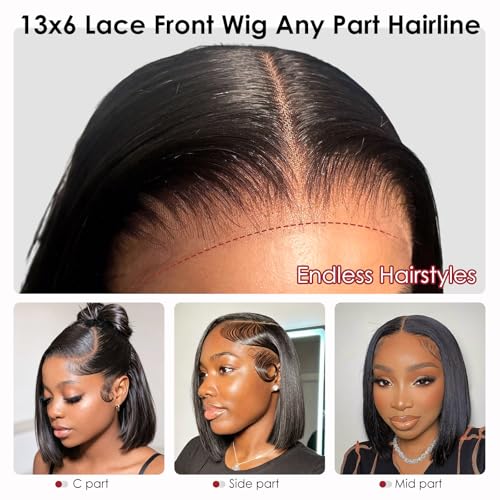 Trilumity Short Bob 13X6 Straight Brazilian Virgin Hair - Natural Black Hair Replacement Wig
