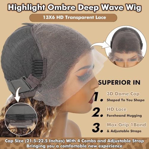 Trilumity Ombre Honey Blonde 13X6 Deep Wave Human Hair - Honey Blonde Hair Replacement Wig