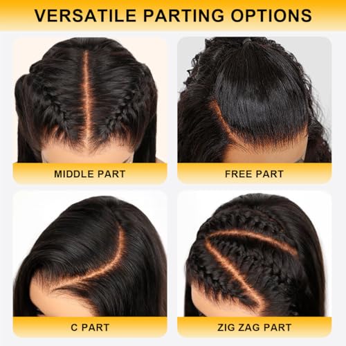 Trilumity Full 13X6 Front Deep Wave Human Hair - Natural Black Hair Replacement Wig