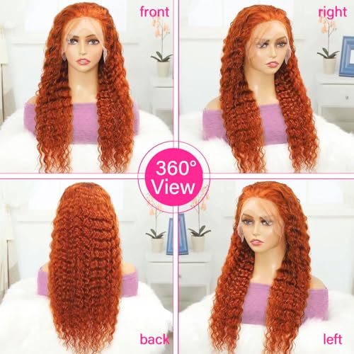 Trilumity Ginger Orange 13X4 Deep Wave Human Hair - Natural Black Hair Replacement Wig