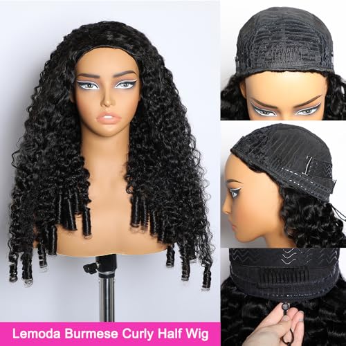 Trilumity Burmese Half 180 Curly Human Hair - Natural Black Hair Replacement Wig