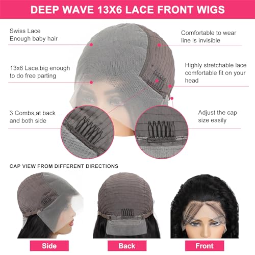 Trilumity 13X6 Hd Transparent Al Deep Wave Human Hair - Natural Color Hair Replacement Wig