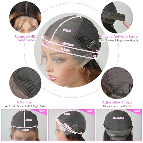 Trilumity Ombre Highlight 13X6 1B/30 Body Wave Brazilian Virgin Hair - Brown Hair Replacement Wig