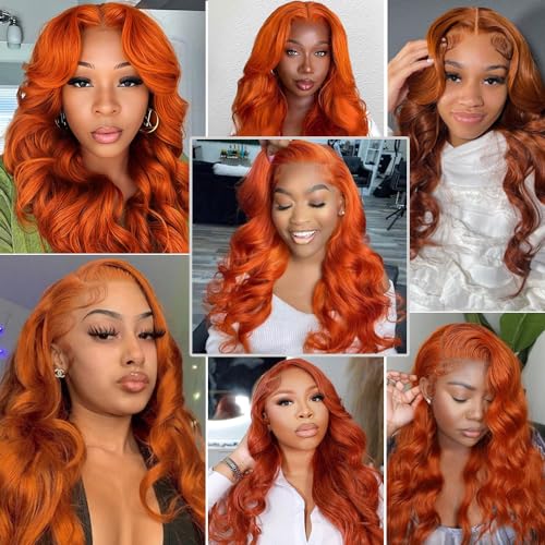 Trilumity Ginger Orange Wavy Body Wave Human Hair - Natural Black Hair Replacement Wig