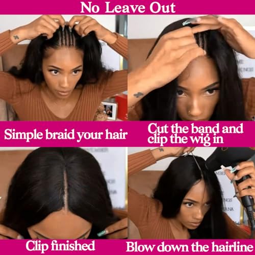 Trilumity V Part Straight Brazilian Straight Human Hair - Natural Color Hair Replacement Wig