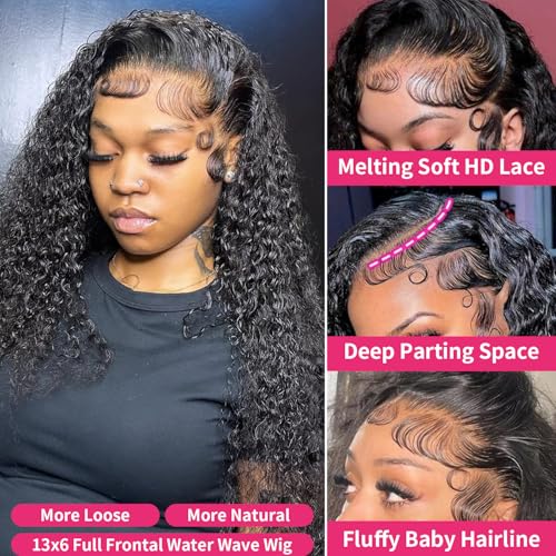 Trilumity 13X6 Water 200 Density Water Wave Human Hair - Natural Black Hair Replacement Wig