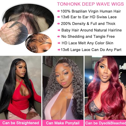 Trilumity 200 Density 13X6 Glueless Deep Wave 100% Human Hair - Natural Color Hair Replacement Wig