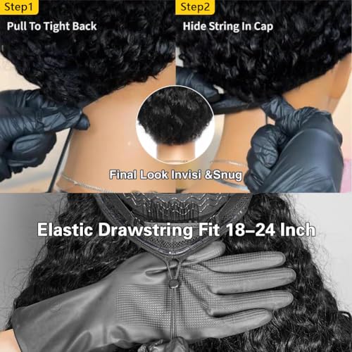 Trilumity 7X5 Glueless Pre Cut Deep Wave Human Hair - Natural Black Hair Replacement Wig