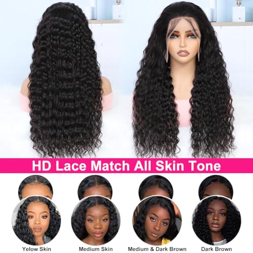 Trilumity 13X6 Pre Bleached Deep Wave Human Hair - Natural Black Hair Replacement Wig