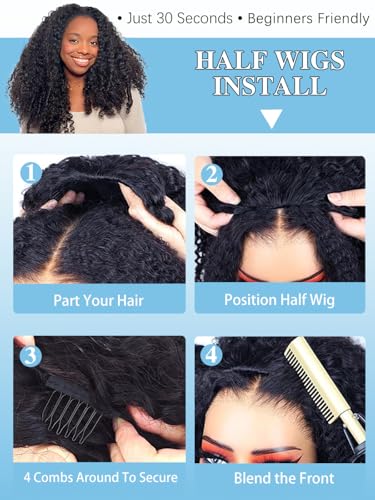 Trilumity Burmese Half For Women Curly Human Hair - Natural Black Hair Replacement Wig