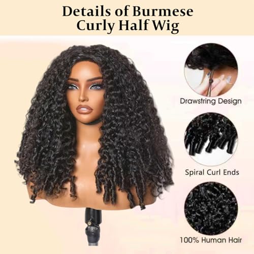 Trilumity Burmese Half For Women Curly Human Hair - Natural Color Hair Replacement Wig