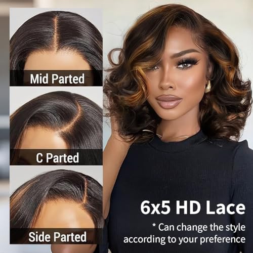 Trilumity Highlight Bob Wear Body Wave Human Hair - Natural Black Hair Replacement Wig