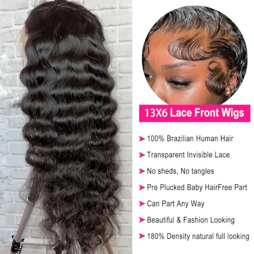 Trilumity 13X6 Transparent Deep Wave Human Hair - Natural Color Hair Replacement Wig