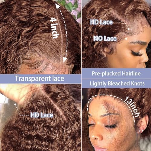 Trilumity Chocolate Brown Front 13X4 Curly 100% Human Hair - Brown Hair Replacement Wig