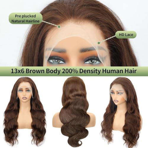 Trilumity Chocolate Brown 200 Density Body Wave Human Hair - Brown Hair Replacement Wig