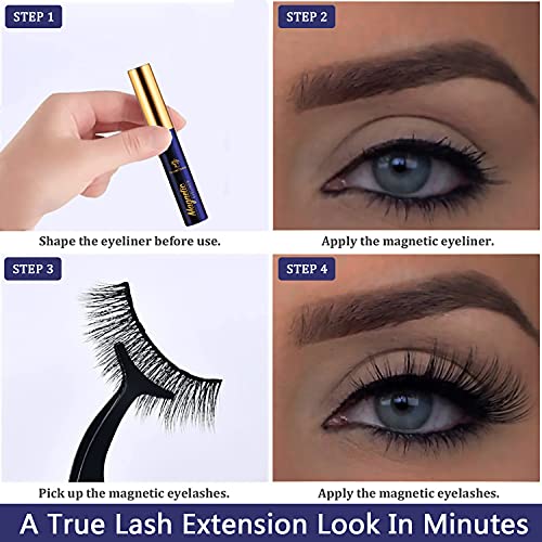 Trilumity 3D Magnetic With Eyeliner Magnetic Faux Mink Fiber - Black False Lashes
