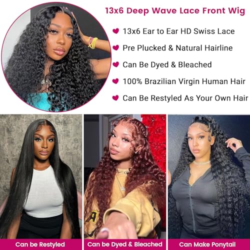 Trilumity 13X6 Hd Transparent Al Deep Wave Human Hair - Natural Black Hair Replacement Wig